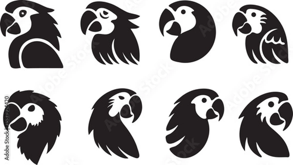 Obraz Macaw Parrot Head Silhouette Vector Set