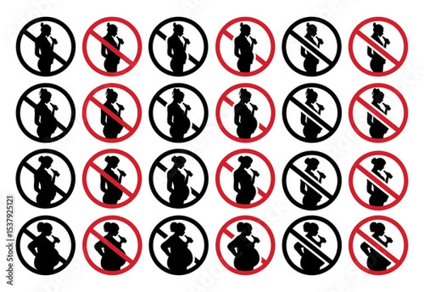Fototapeta Set of no alcohol during pregnancy sign with different body shapes