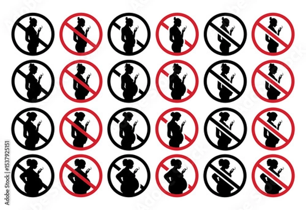 Fototapeta Set of no smoking while pregnant sign with different body shapes