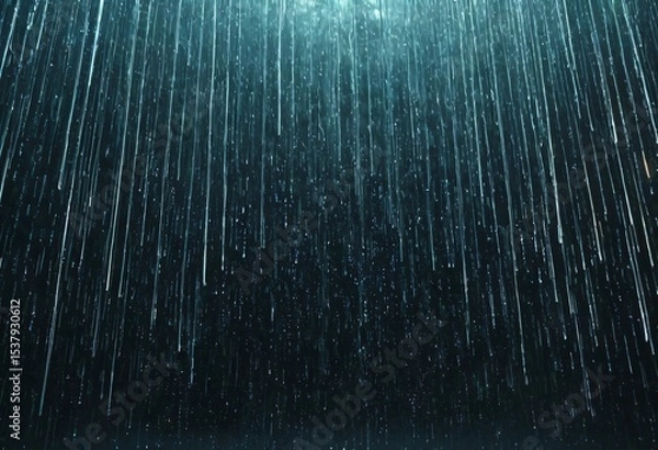 Fototapeta Rainy Day Atmosphere: A serene portrayal of a downpour, with long lines of raindrops creating a sense of calm. Reflecting the atmosphere of a rainy day, Ai generated image