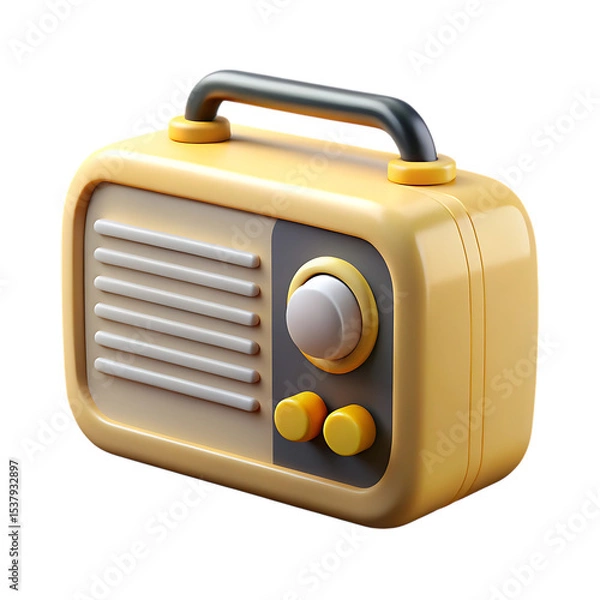 Fototapeta 3d rendered illustration of a vintage yellow and grey radio with a black handle on a black background