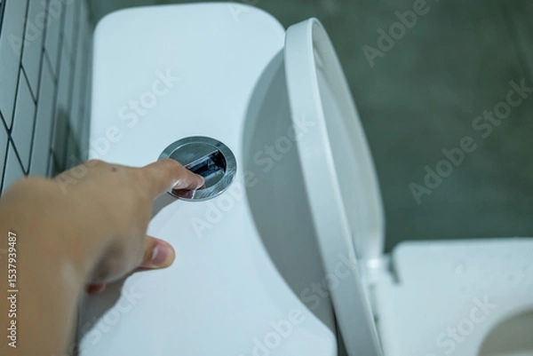 Fototapeta Hand pressing the flush button
