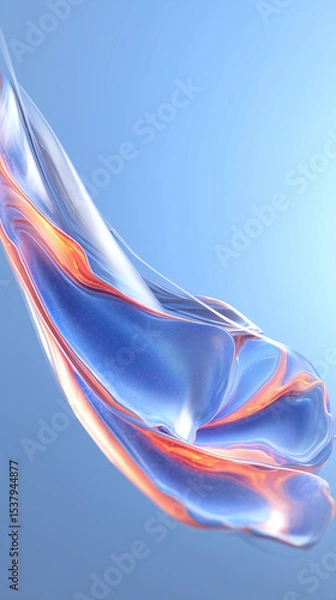 Fototapeta Fluid Motion: Swirling Blue and Orange Abstract Form on Light Background