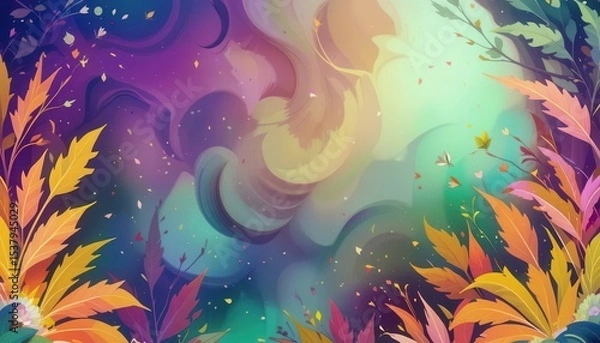 Obraz Beautiful digital background with colorful leaves and soft abstract patterns for computer displays