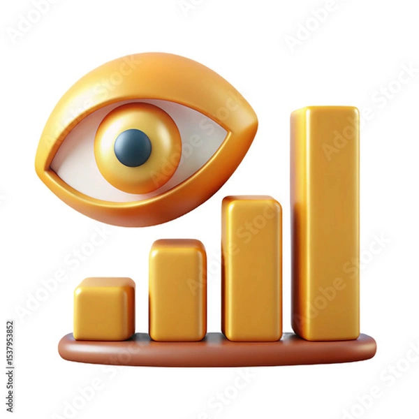 Fototapeta 3D Render of Eye Watching Ascending Gold Bar Graph