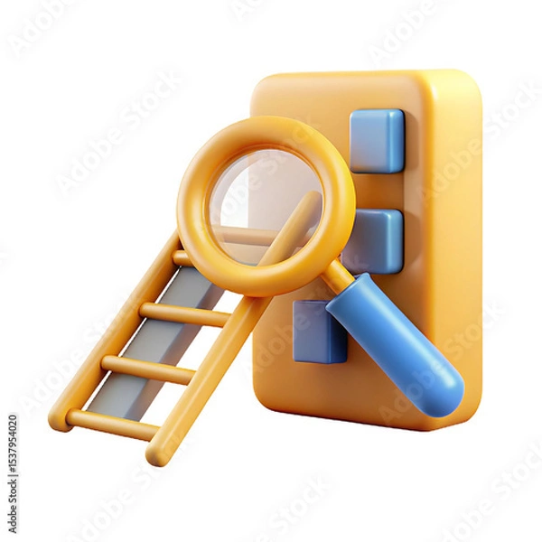 Fototapeta 3D Render of Magnifying Glass Ladder and Interface