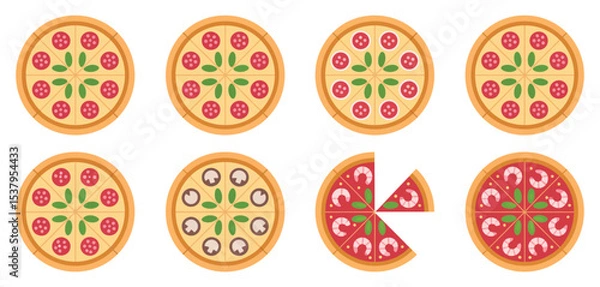 Fototapeta Assorted Delicious Pizzas with Various Toppings