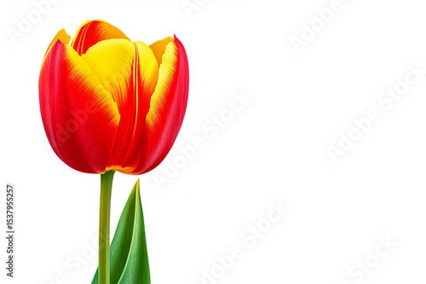 Fototapeta Red Tulip Flower Isolated on White Background With Green Leaf and Stem