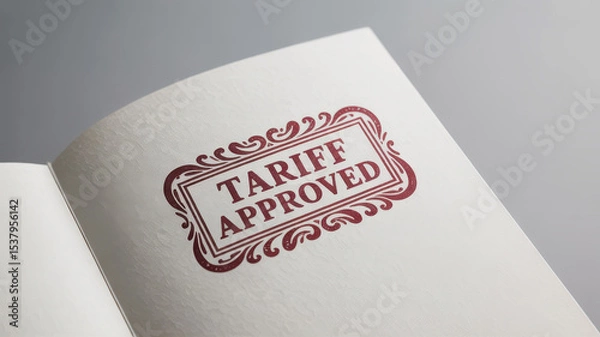 Fototapeta Tariff approved text in red decorative frame on white paper, conveying official approval