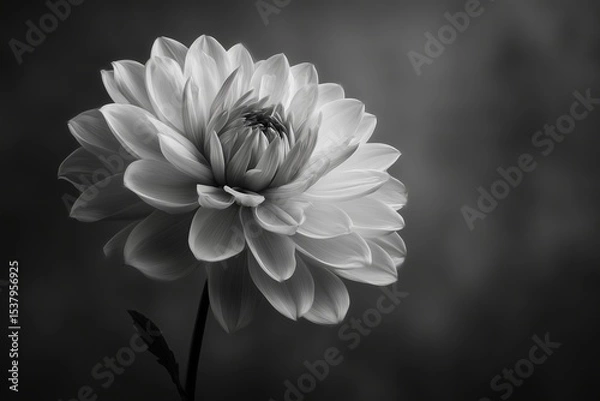 Fototapeta Monochrome black and white dahlia on a gray glowing backdrop, minimalist and high-contrast floral aesthetic