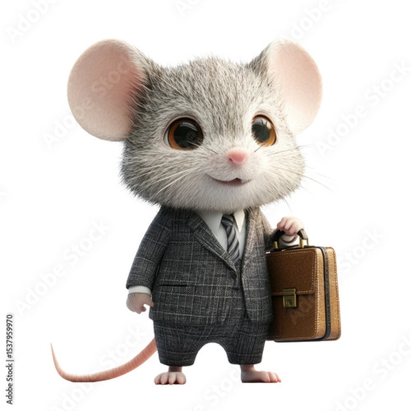 Obraz Cute Cartoon Mouse in Suit with Briefcase for Business Concept