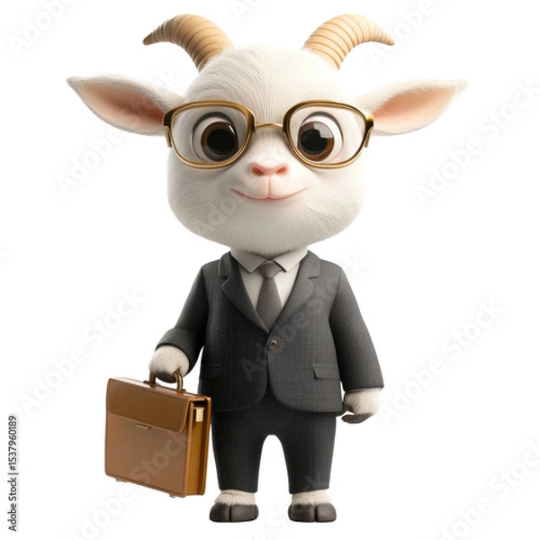Obraz Business Goat Character in Suit with Briefcase and Glasses