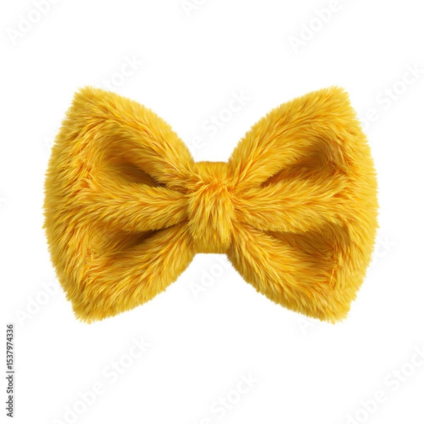 Fototapeta Fluffy yellow fur bow tie isolated on transparent background isolated on white background