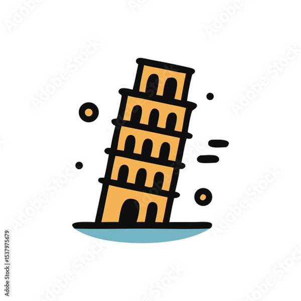 Fototapeta Cartoon illustration of the Leaning Tower of Pisa with a stylized design and simple shapes.