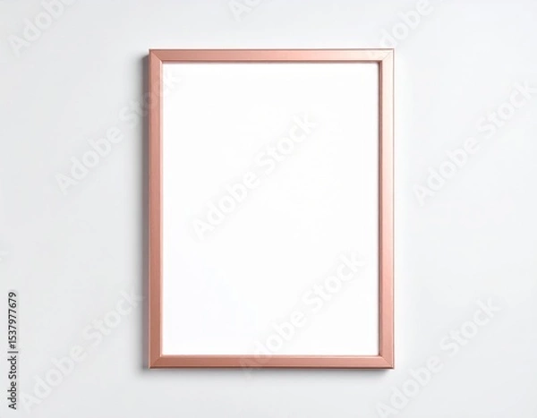 Fototapeta Rose gold frame on a white wall minimalist design blank canvas for artwork display