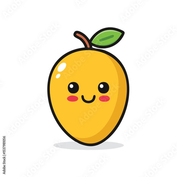 Fototapeta Minimal Flat Vector of a Cute Mango with Bold Black Outline and Happy Expression – Kawaii Fruit Character, Simple and Colorful Design with No Gradients, Perfect for Stickers, Kids Art, and Fun Graphic