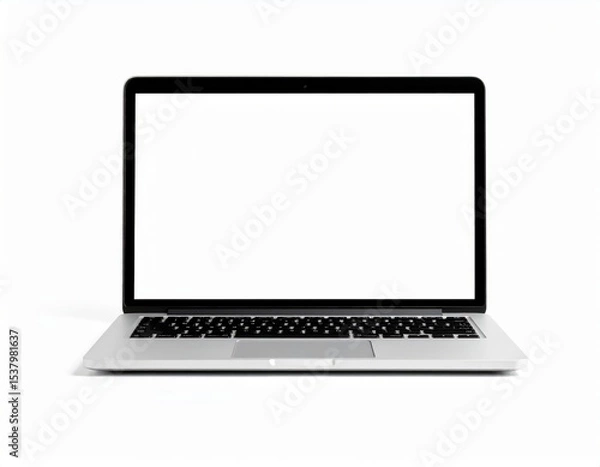 Fototapeta Sleek laptop with a blank white screen against a clean white background