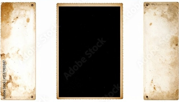 Fototapeta Three aged photo frames vintage paper texture isolated on white background