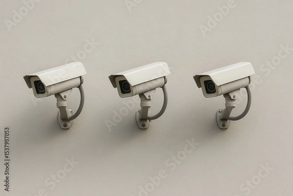 Fototapeta Surveillance camera set mounted on wall for security monitoring and protection