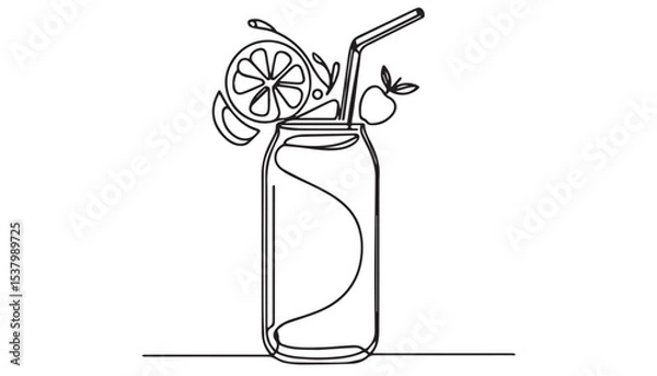Fototapeta Continuous one single minimal line drawing soft soda drinks