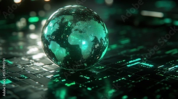 Fototapeta Digital globe representing global data connectivity in a futuristic environment