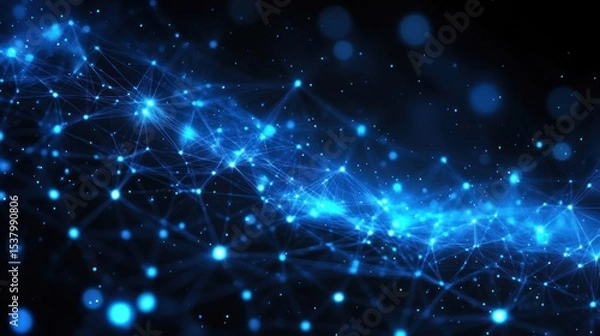 Fototapeta Vibrant blue digital network illustration showcasing connections and light effects