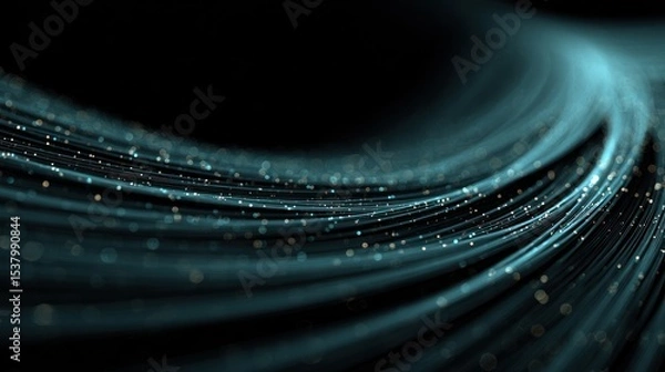 Fototapeta Flowing abstract lines with luminous particles in a dark background