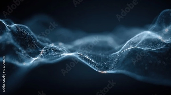 Fototapeta Waves of light in an abstract digital landscape at nighttime