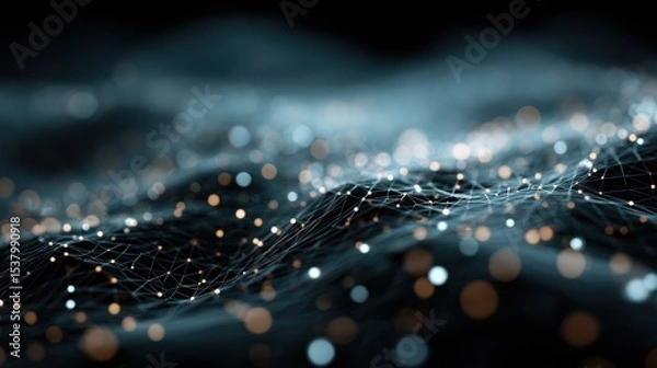 Fototapeta Abstract representation of digital waves with bright dots in a dark setting