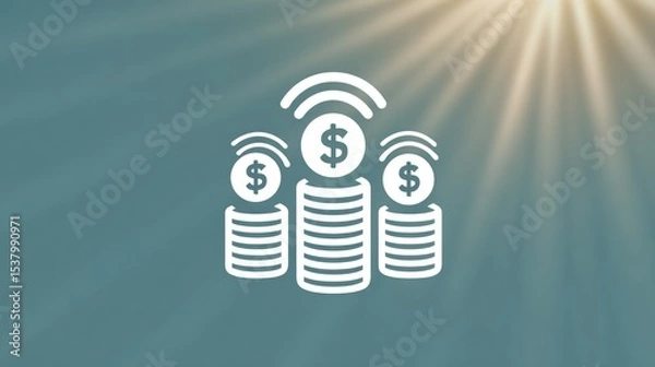 Fototapeta Money symbol with stacked coins against a soft background representing financial growth