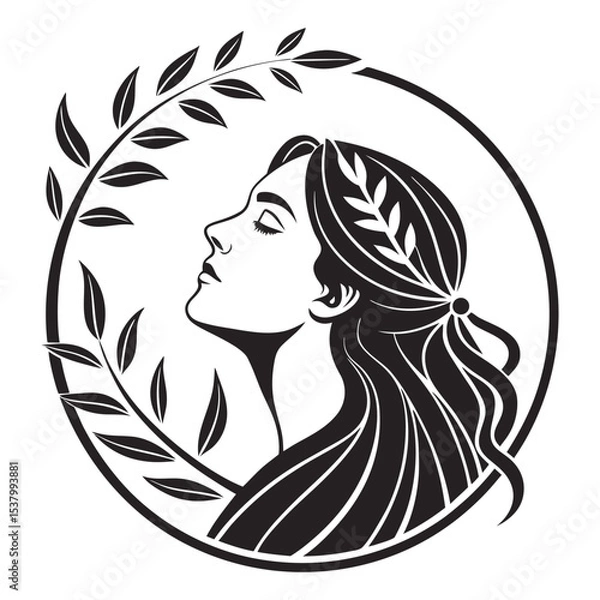 Obraz Elegant Profile of a Woman with Updo in a Circle Silhouette
