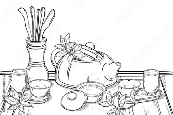 Obraz Tea Ceremony  isolated Outline Illustration