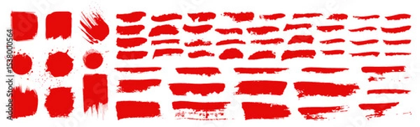 Fototapeta Red blood brushstrokes. Vector Chinese red ink lines pack. Bloody color painted brushstroke text highlights, frames, circles. Rough grunge abstract smear scribbles. Hand drawn maroon paint stains bg