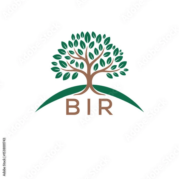 Obraz Eco Tree Logo with BIR Text – Green Nature Concept Emblem Design. BIR Letter Logo.
