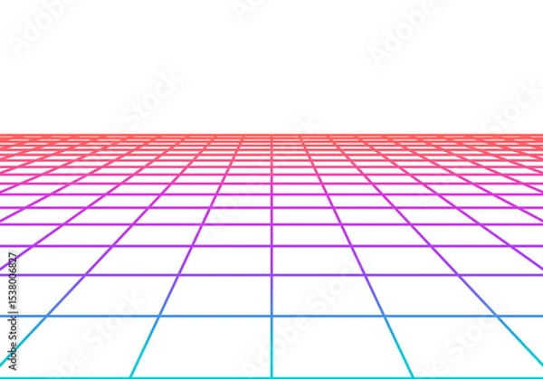 Obraz Minimalistic grid floor with retro 80s synthwave style and aesthetics, isolated floor perspective view element. Retro computer horizon and terrain