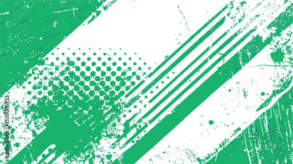 Fototapeta Green and white abstract background with brushstroke and   green grunge texture background with halftone 