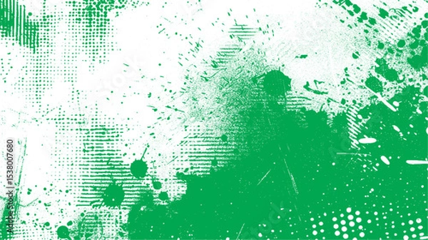 Fototapeta Green and white abstract background with brushstroke and   green grunge texture background with halftone 