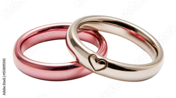 Obraz Two wedding rings with heart shape, symbolizing love and commitment