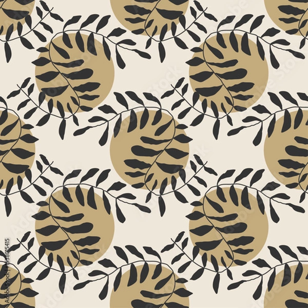 Fototapeta Trendy minimalist seamless botanical pattern with abstract creative hand drawn composition