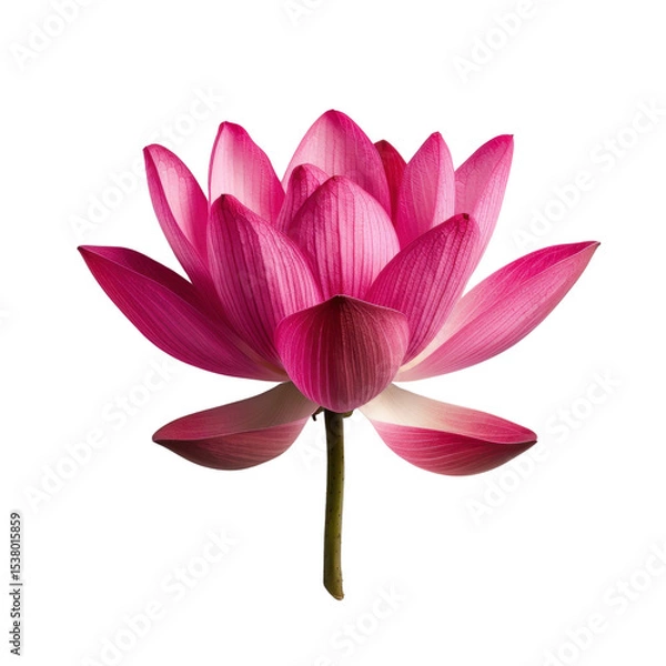 Fototapeta Beautiful pink lotus flower with vibrant petals and delicate stem, symbolizing purity and tranquility Transparent background or png