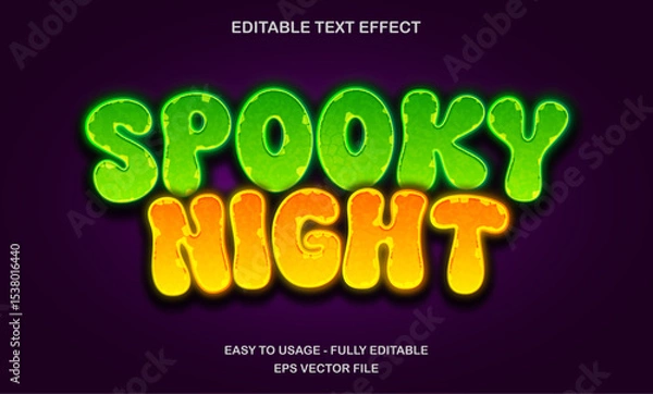 Obraz Spooky night text, editable text effect template, 3d bold shiny glow slime text style