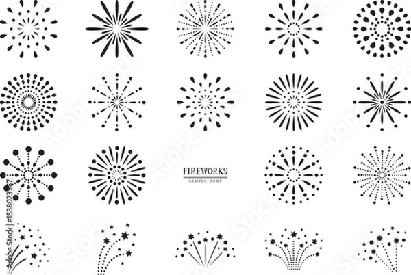 Fototapeta いろいろな花火の白黒アイコン素材セット / vector eps