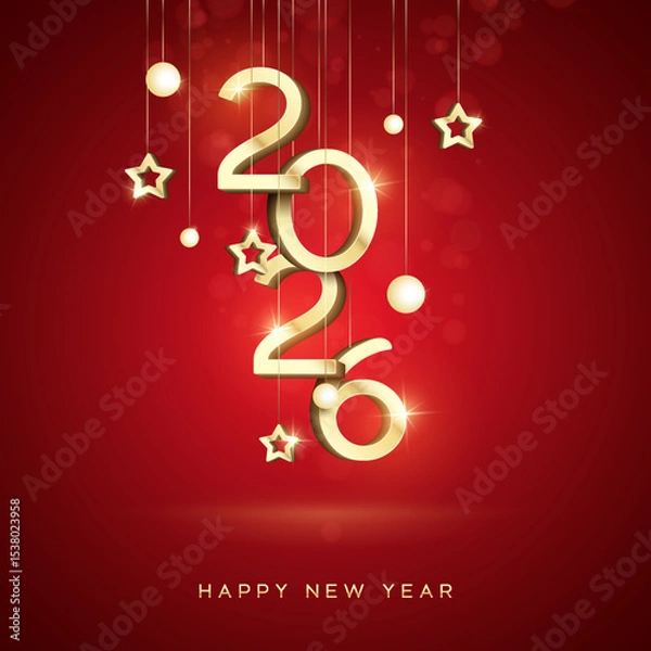 Obraz 3D 2026 Happy new year letters banner, 2026 Happy new year vector art and illustration. 2026 Happy new year letters banner, Happy new year vector art and illustration. can use for, landing page, templ