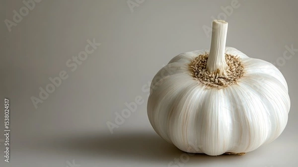 Fototapeta garlic with a very nice shape on a white background with copy space on the right side