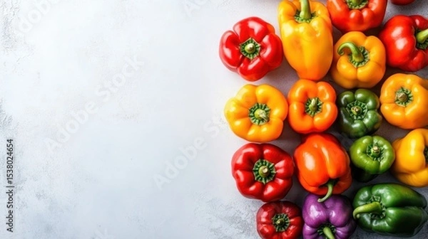 Fototapeta Colorful peppers on a white background with copy space on the right side