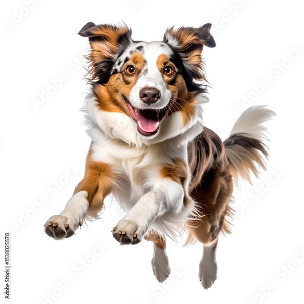 Obraz Cute sitting black and white Border Collie puppy isolated on white background