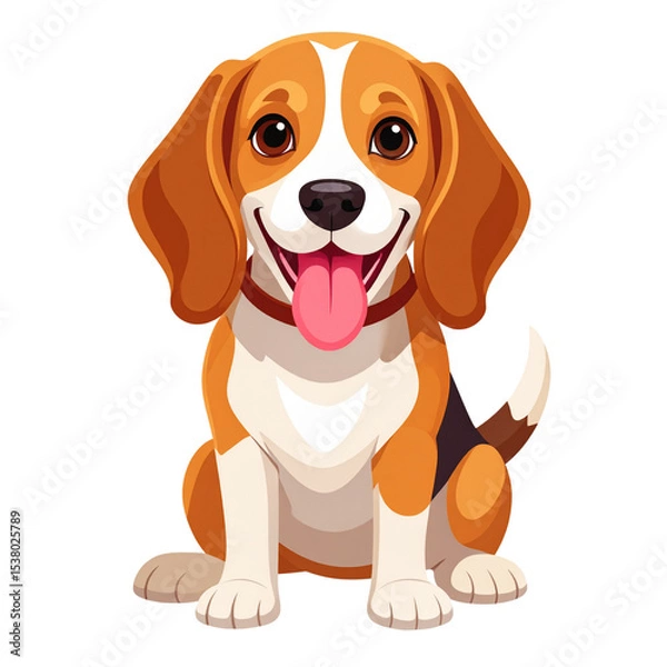 Obraz Cute beagle puppy sitting, an adorable purebred studio portrait of a young doggy with brown and white fur, isolated on a white background, looking at the camera