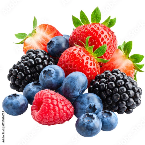 Obraz Fresh, ripe red berries are isolated on a white background, highlighting their healthy, sweet summer appeal