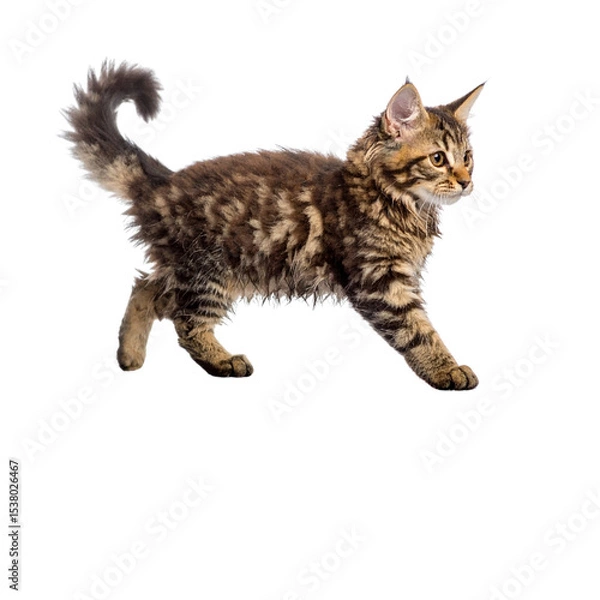Obraz Cute kitten with gray striped fur on a white background