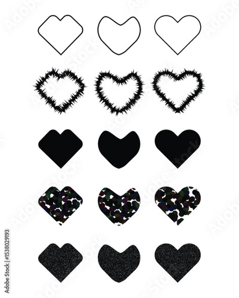 Obraz A set of hearts with Various Heart Shape Styles in a Grid